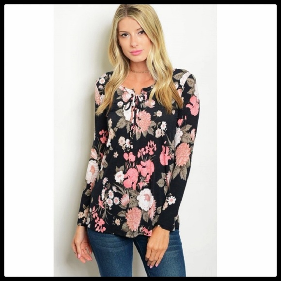 Women's Blouse Exquisite Lace Up Floral Print, NIP - Picture 6 of 6
